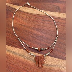 Vintage Sterling Silver Southwestern Beaded Liquid Silver & Coral Necklace